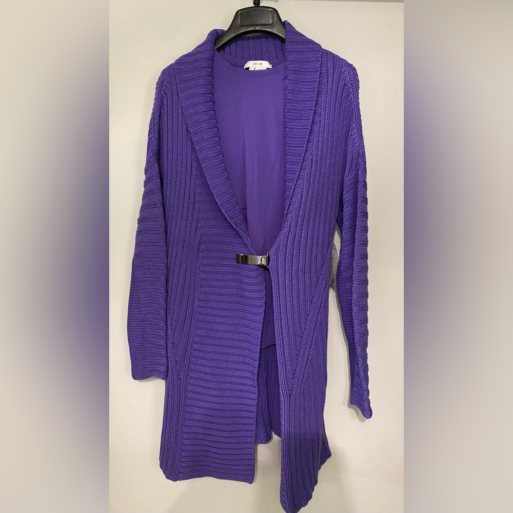 Per Se Open Sweater Cardigan and Shirt Set - S